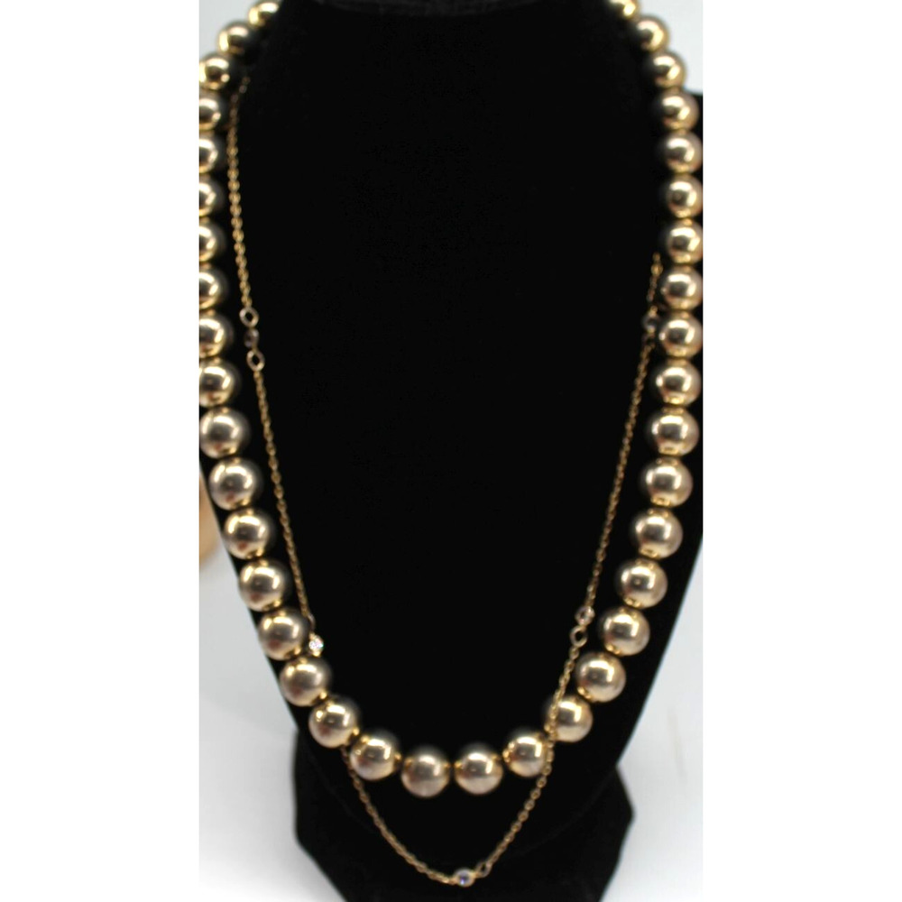 Vintage 22" Silver Plated Ball & Chain Necklace Crystal Accents Hallow
